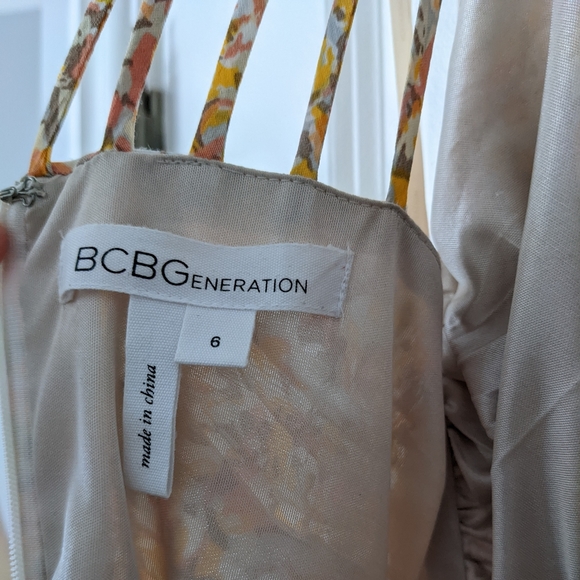 BCBGeneration Peach Multi Color V-neck High-Low A-line Dress - Picture 7 of 7